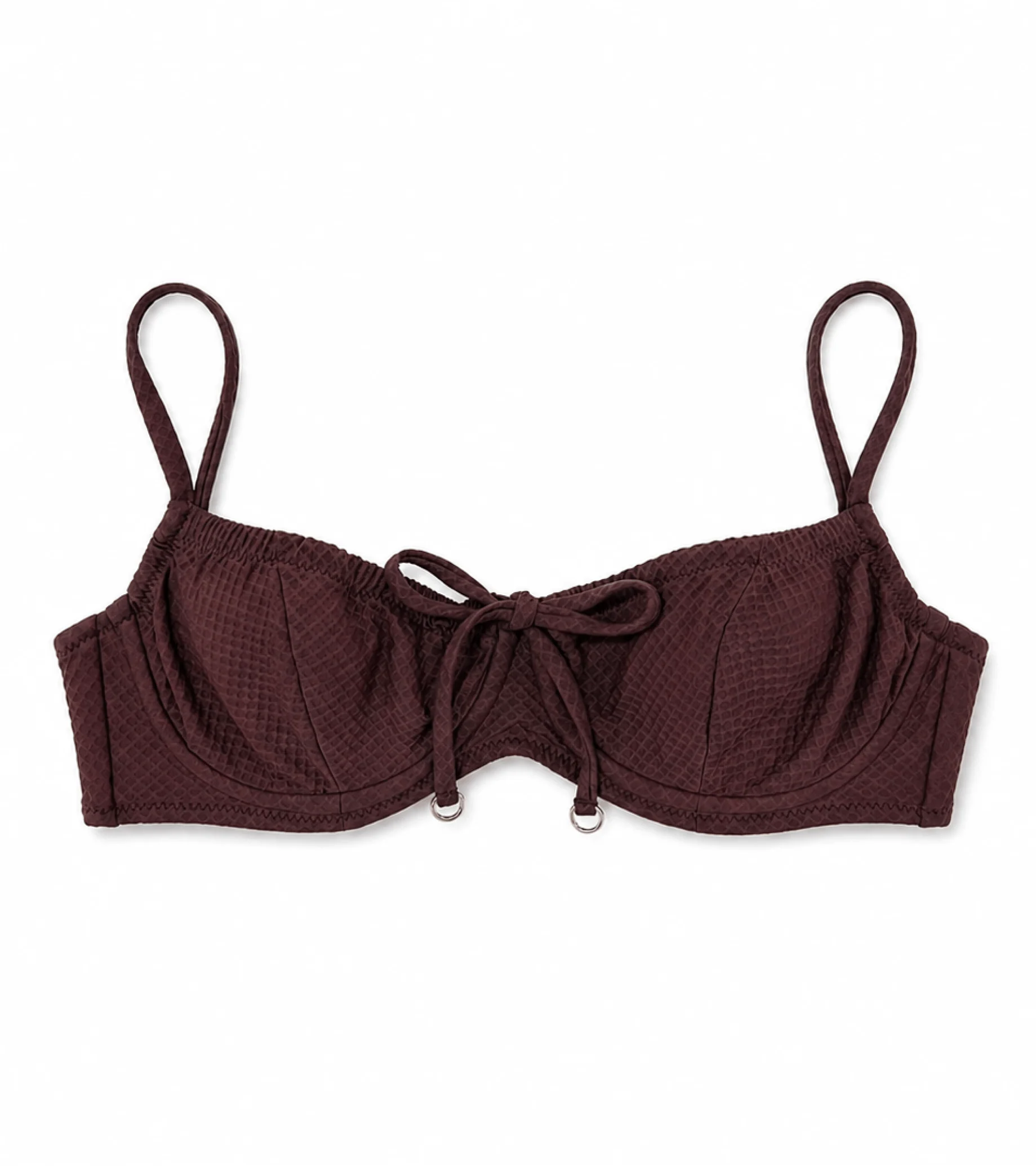 Swimwear - Waffle - Balcony - Wired - Top - Brown - Image 4