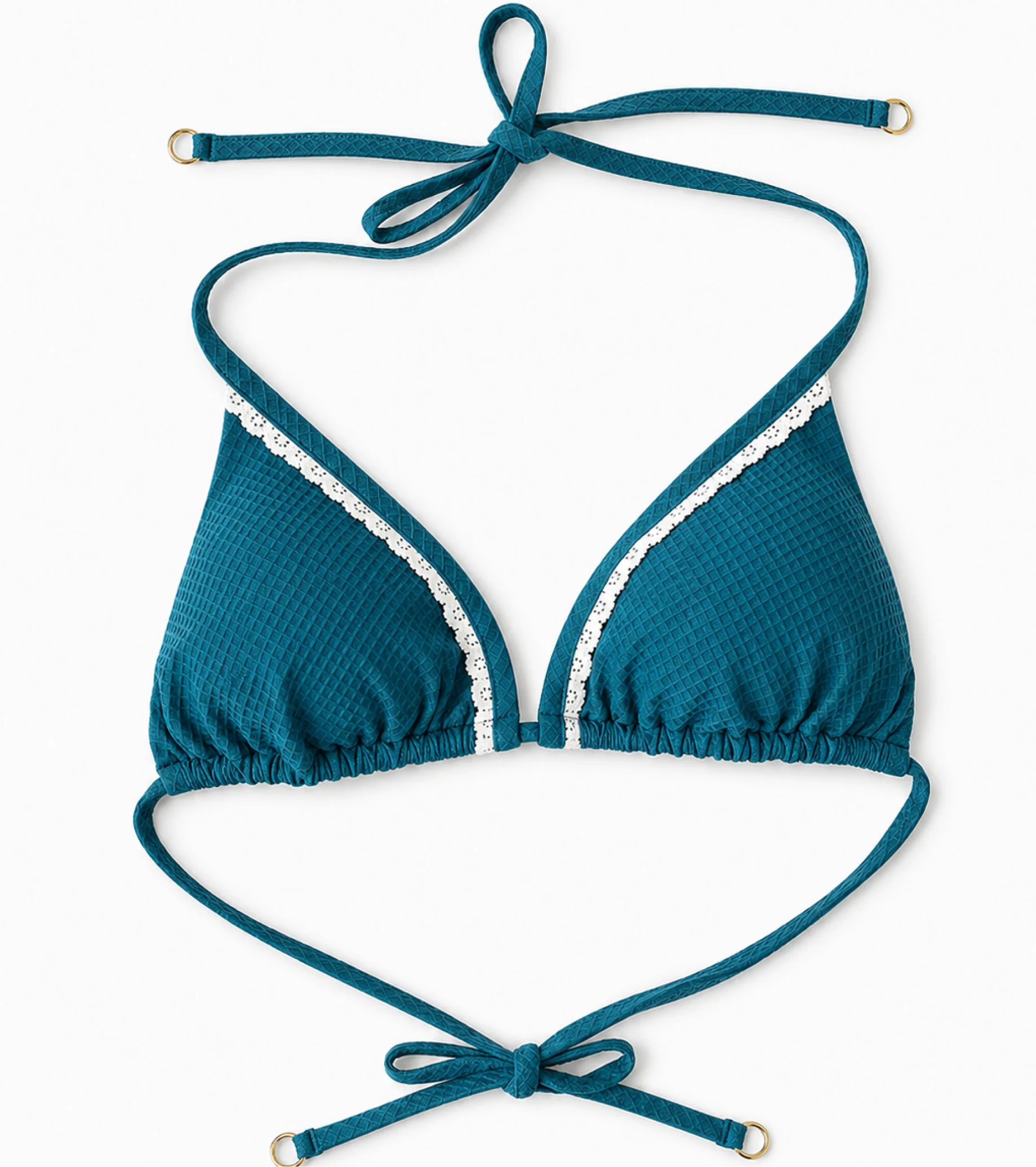 Swimwear - Waffle - Triangle - Top - Teal - Image 3